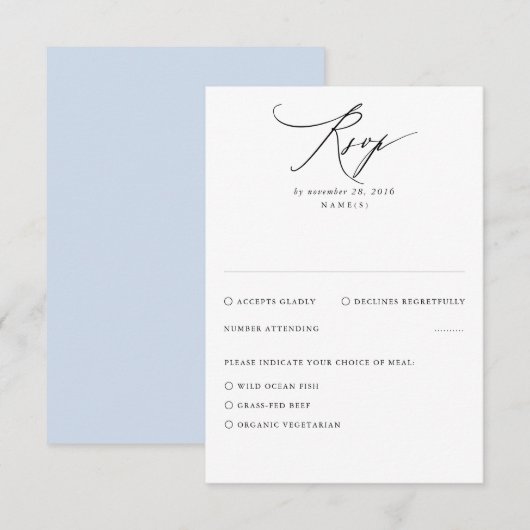 Dusty Blue Modern Minimal Wedding RSVP Kaart (Voorkant / Achterkant)