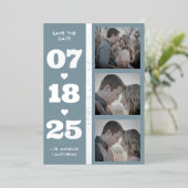 Dusty Blue Modern Minimalist Bold Date Three Photo Folie Uitnodiging (Staand Voorkant)