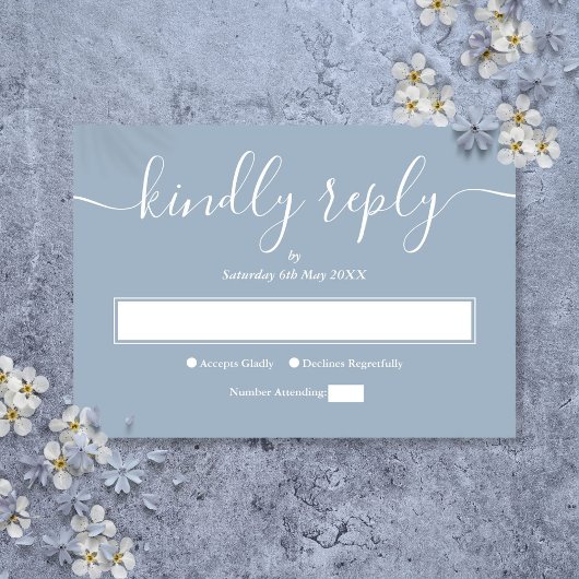 Dusty Blue Modern Minimalist Elegant Script RSVP Kaartje