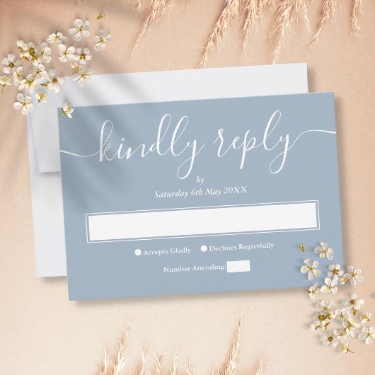 Dusty Blue Modern Minimalist Elegant Script RSVP Kaartje