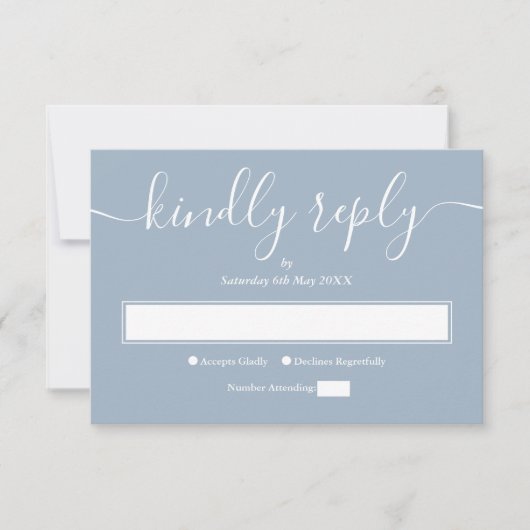 Dusty Blue Modern Minimalist Elegant Script RSVP Kaartje (Voorkant)