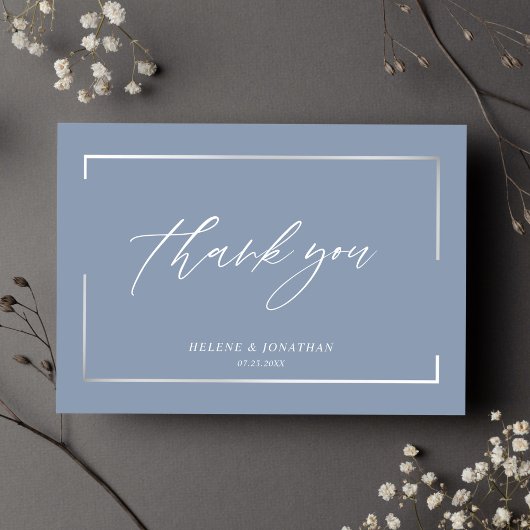 Dusty Blue Modern minimalist Elegant Wedding Bedankkaart