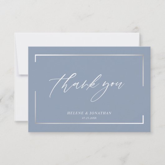 Dusty Blue Modern minimalist Elegant Wedding Bedankkaart (Voorkant)