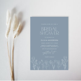 Dusty Blue Modern minimalist Floral Vrijgezellenfe Kaart