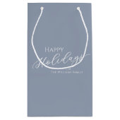 Dusty Blue Modern Minimalist Happy Holidays Klein Cadeauzakje (Achterkant)