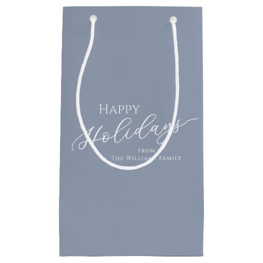 Dusty Blue Modern Minimalist Happy Holidays Klein Cadeauzakje (Voorkant)