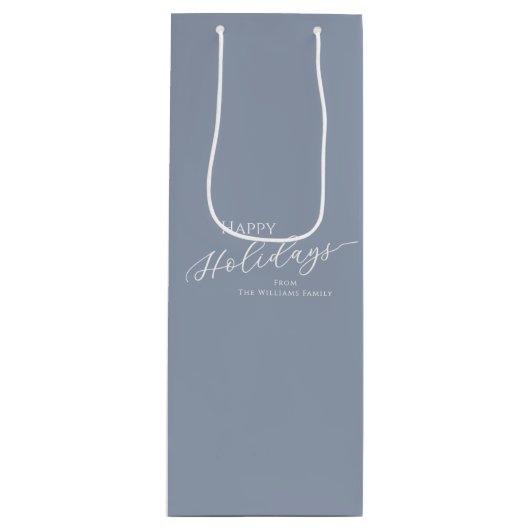 Dusty Blue Modern Minimalist Happy Holidays Wijn Cadeautas (Voorkant)
