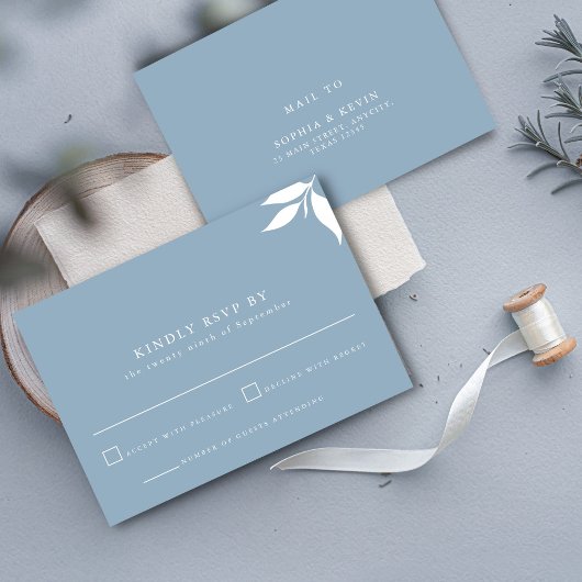 Dusty Blue Modern Minimalist I Branch verlaat RSVP Kaart
