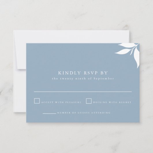 Dusty Blue Modern Minimalist I Branch verlaat RSVP Kaart (Voorkant)