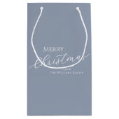 Dusty Blue Modern Minimalist Merry Christmas Klein Cadeauzakje (Achterkant)