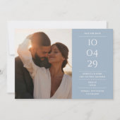 Dusty Blue Modern minimalist Weddenfoto Save The Date (Voorkant)