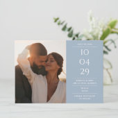 Dusty Blue Modern minimalist Weddenfoto Save The Date (Staand voorkant)