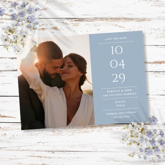 Dusty Blue Modern minimalist Weddenfoto Save The Date