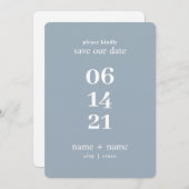 Dusty Blue Modern minimalist Weddenschap Big Numbe Save The Date (Voorkant / Achterkant)