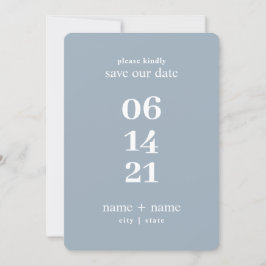 Dusty Blue Modern minimalist Weddenschap Big Numbe Save The Date