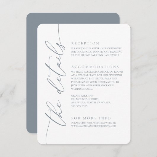 Dusty Blue Modern Minimalist Wedding 2 Enclosure C Informatiekaartje (Voorkant / Achterkant)