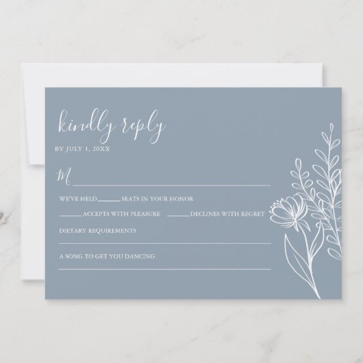 Dusty Blue Modern Minimalist Wedding Elegant Kaart (Voorkant)