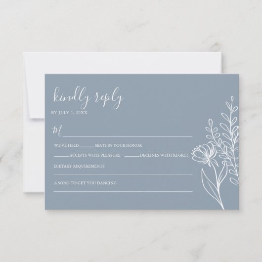 Dusty Blue Modern minimalist Wedding Elegant RSVP Kaartje (Voorkant)