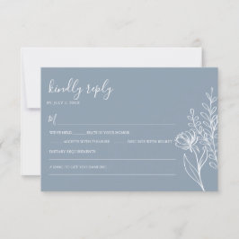 Dusty Blue Modern minimalist Wedding Elegant RSVP Kaartje