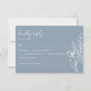 Dusty Blue Modern minimalist Wedding Elegant RSVP Kaartje