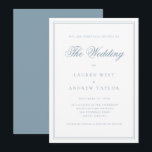 Dusty Blue Modern minimalist Wedding Invitation Kaart<br><div class="desc">Onze klassieke stoffige blauwe minimalistische bruiloft uitnodiging heeft een klassiek lettertype in combinatie met elegante kalligrafie. Eenvoudig en elegant. U kunt het personaliseren door de namen,  datum,  locatie en het toevoegen van illustraties te wijzigen of de kleuren aan te passen aan uw trouwthema.</div>
