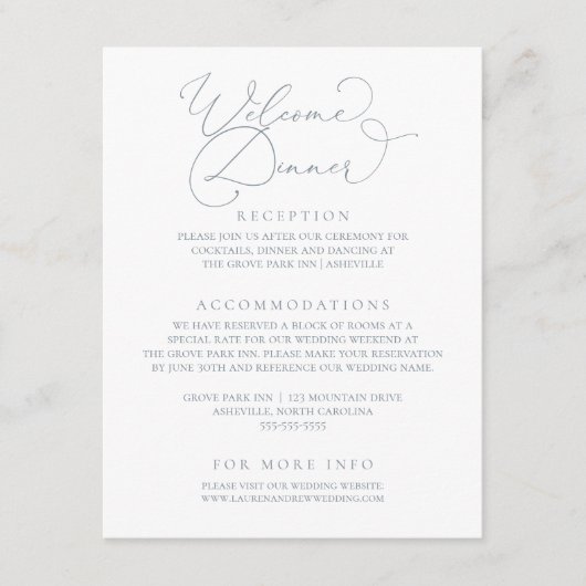 Dusty Blue Modern Minimalistisch repetitie diner Informatiekaartje (Voorkant)