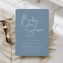 Dusty Blue | Modern minimalistisch script Baby sho Folie Uitnodiging