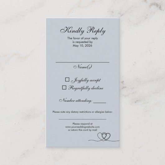 Dusty Blue Modern Mix and Match Wedding RSVP Card Visitekaartje (Voorkant)