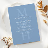 Dusty Blue Modern Monogram Overlay Wedding Kaart