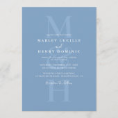 Dusty Blue Modern Monogram Overlay Wedding Kaart (Voorkant)