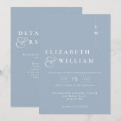 Dusty Blue Modern Monogram Wedding QR-code Kaart (Voorkant / Achterkant)