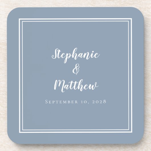 Dusty Blue Modern Pas getrouwd Wedding minimalist Bier Onderzetter (Voorkant)