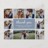 Dusty Blue Modern Photo Collage Weddenschap Bedank Briefkaart (Voorkant)