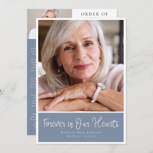 Dusty Blue Modern Photo Order of Service Funeral Programmakaart (Voorkant / Achterkant)