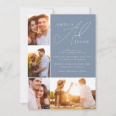 Dusty Blue Modern Photo QR Code All in One Wedding Kaart (Voorkant)