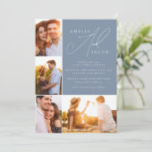 Dusty Blue Modern Photo QR Code All in One Wedding Kaart (Staand voorkant)