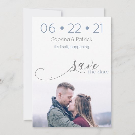 Dusty Blue Modern Photo Save the Date Kaart (Voorkant)