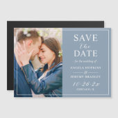 Dusty Blue Modern Photo Save the Date Magnet (Voorkant / Achterkant)