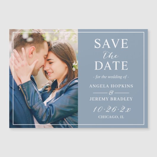 Dusty Blue Modern Photo Save the Date Magnet (Voorkant)