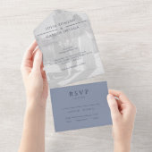 Dusty Blue Modern Photo Wedding All In One Uitnodiging (Afscheurbaar)