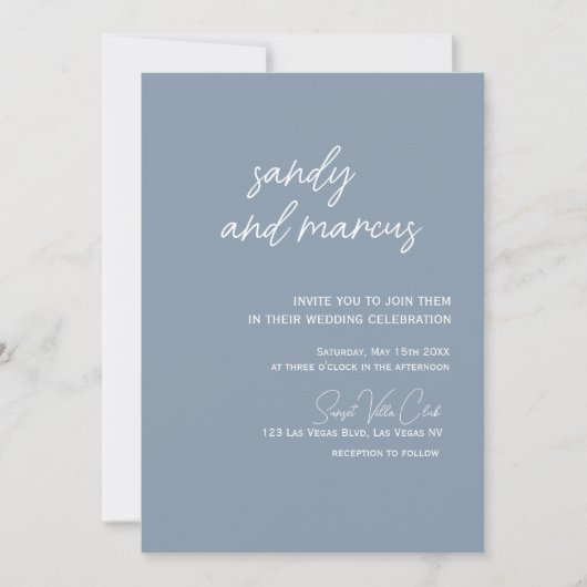 Dusty Blue Modern Photo Wedding Kaart (Voorkant)