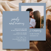 Dusty Blue Modern Photo Wedding Kaart
