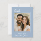Dusty blue modern photo wedding Save the Date (Voorkant)