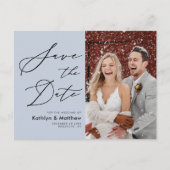 Dusty Blue Modern Photo Wedding Save the Date Aankondigingskaart (Voorkant)