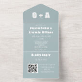 Dusty Blue Modern QR Code Bold Elegant All In One Uitnodiging (Binnen)