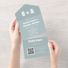 Dusty Blue Modern QR Code Bold Elegant All In One Uitnodiging