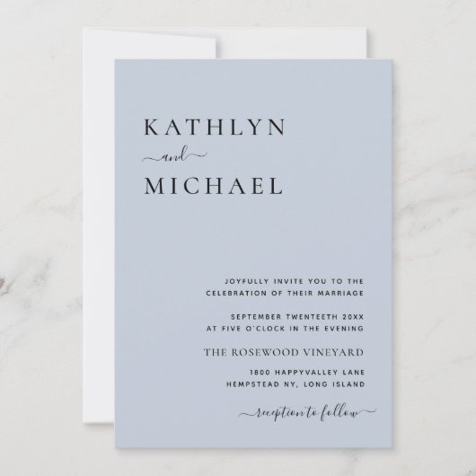 Dusty Blue Modern QR Code in één bruiloft Kaart (Voorkant)