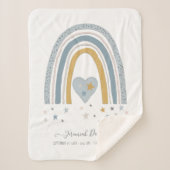 Dusty Blue Modern Rainbow Birth Stats Boy Baby Sherpa Deken (Voorkant)