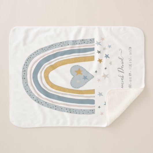 Dusty Blue Modern Rainbow Birth Stats Boy Baby Sherpa Deken (Voorkant (horizontaal))