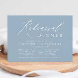 Dusty Blue Modern Rehearsal Dinner Invitation Kaart